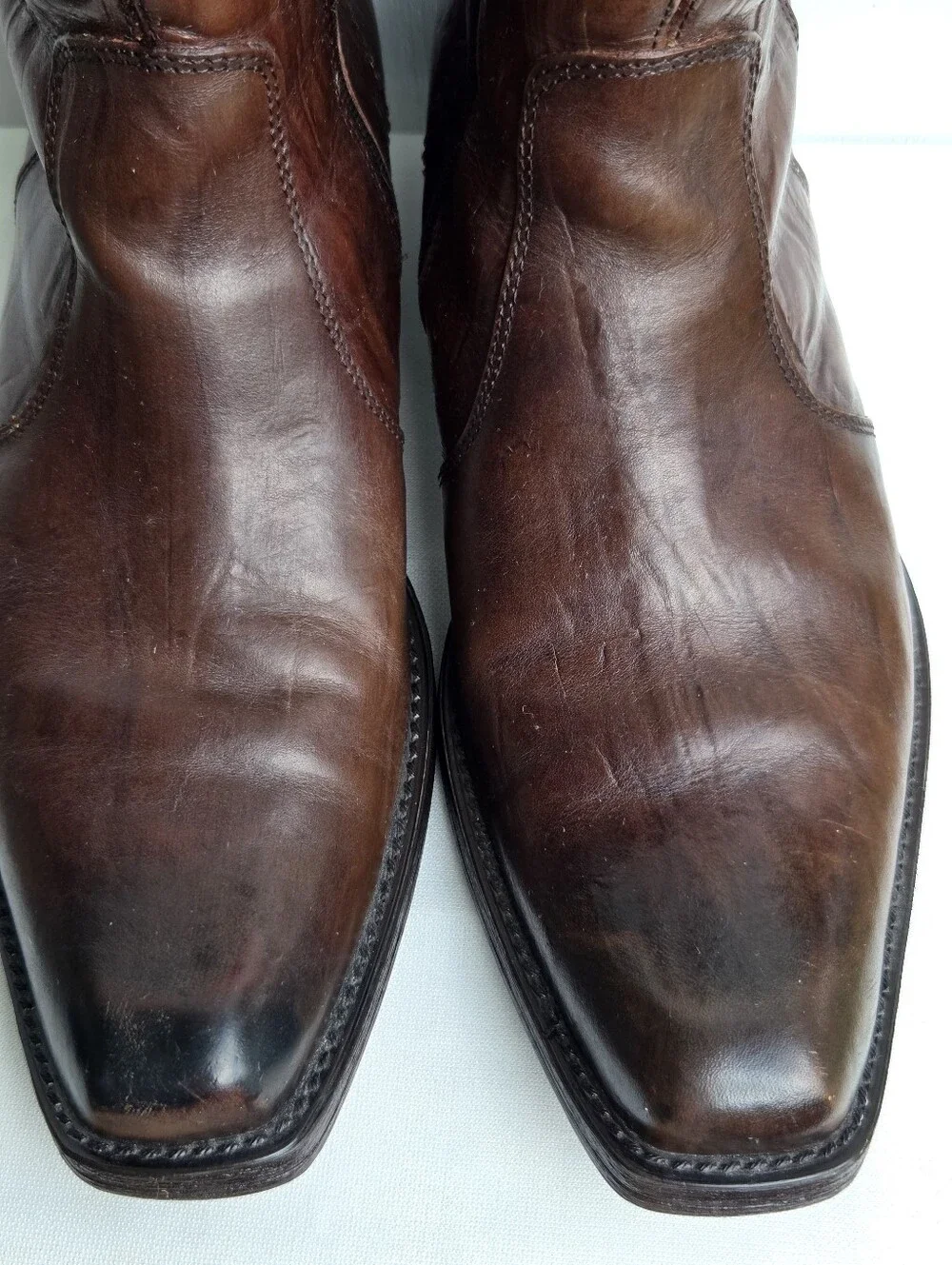 ALDO Men’s Brown Leather Ankle Boots Square Toe Zip Studded Accents Size-41 US8